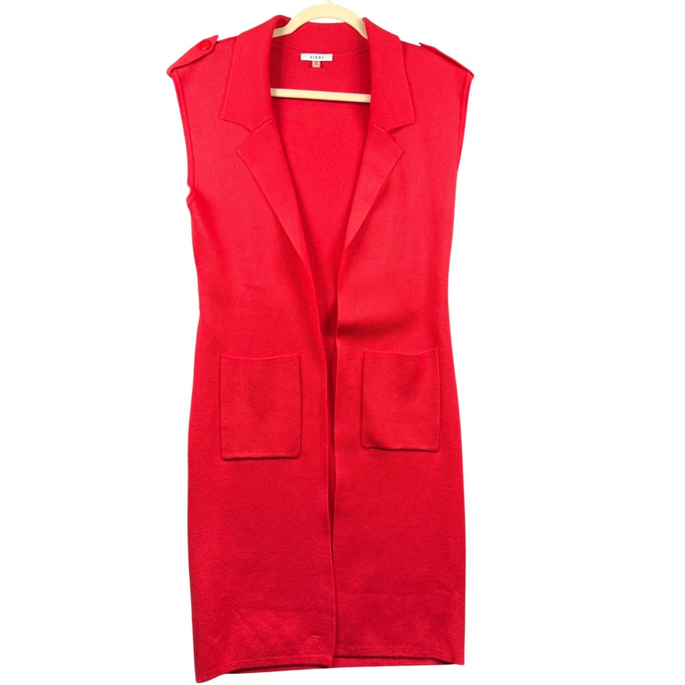 Classic Contemporary Vibrant M Red Knit Longline Cardigan Vest Pockets‎ Blazer